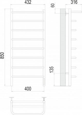Полка П8 400х850 Электро (quick touch) Полотенцесушитель  TERMINUS Астрахань - фото 3