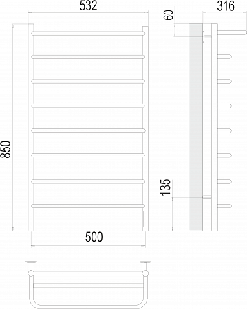 Полка П8 500х850 Электро (quick touch) Полотенцесушитель  TERMINUS Астрахань - фото 3