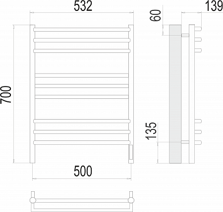 Прато П9 500х700 электро (sensor quick touch) Полотенцесушитель  TERMINUS Астрахань - фото 3