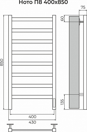Ното П8 400х850 Электро (quick touch) Полотенцесушитель TERMINUS Астрахань - фото 3