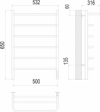 Полка П6 500х650 Электро (quick touch) Полотенцесушитель  TERMINUS Астрахань - фото 3